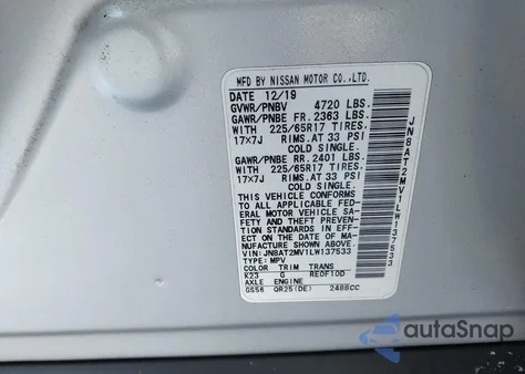 2020 Nissan Rogue Sv Intelligent Awd from USA, damaged, VIN JN8AT2MV1LW137533